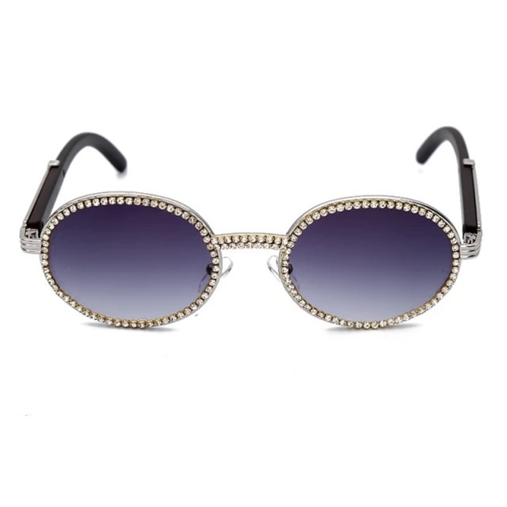 Vintage Round Rhinestone Sunglasses Dark